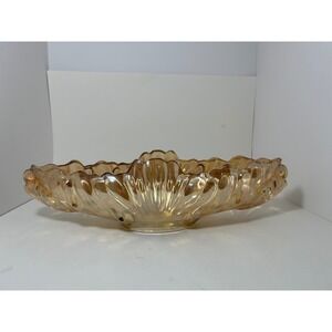 Vintage Indiana Glass Marigold Carnival Glass Iridescent Shell‎ Boat Bowl Amber